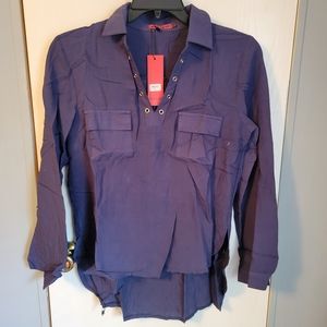 NWT Red Leaf Collared Long Sleeve Blouse